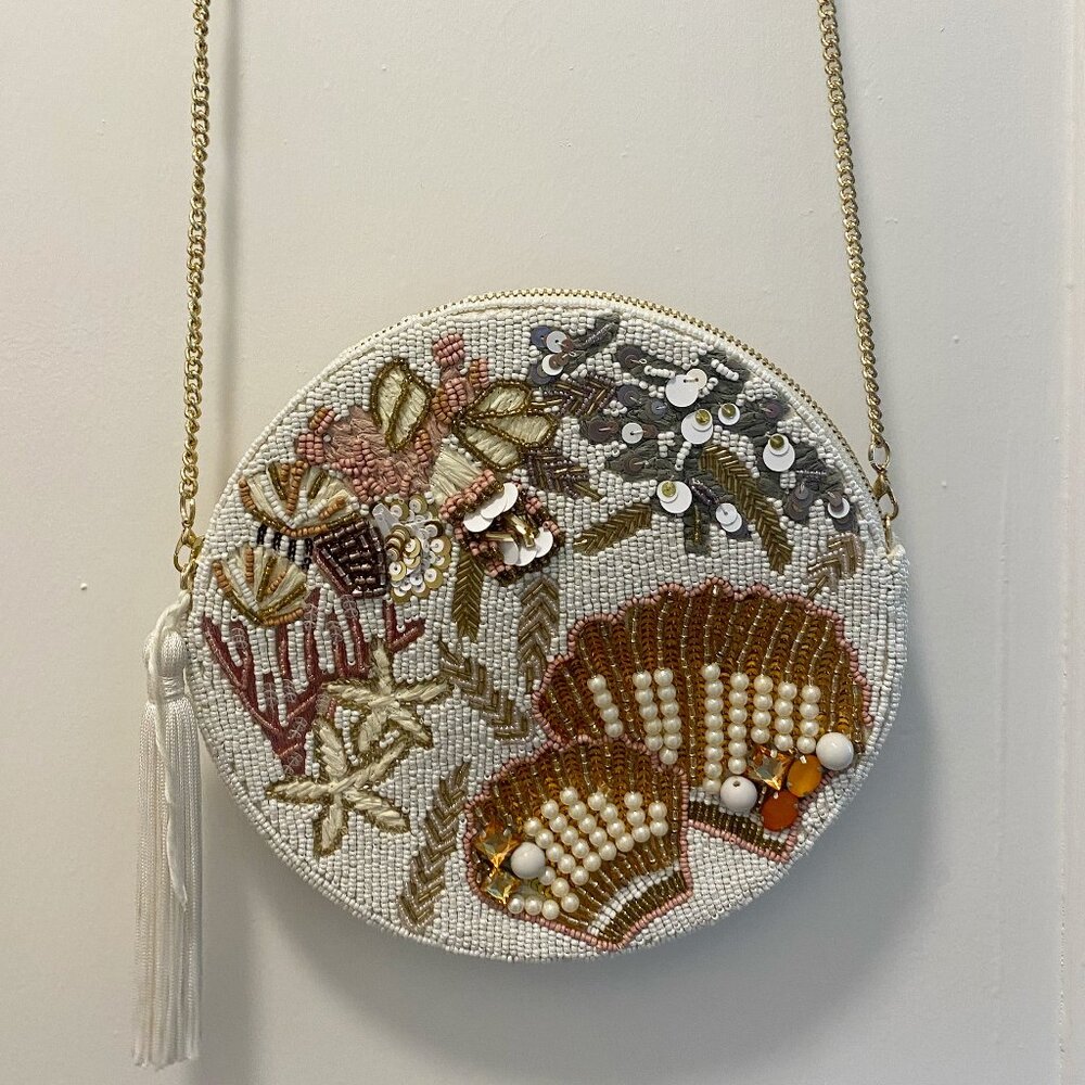 Anthropologie White 2 Sided Beaded Crossbody Bag
